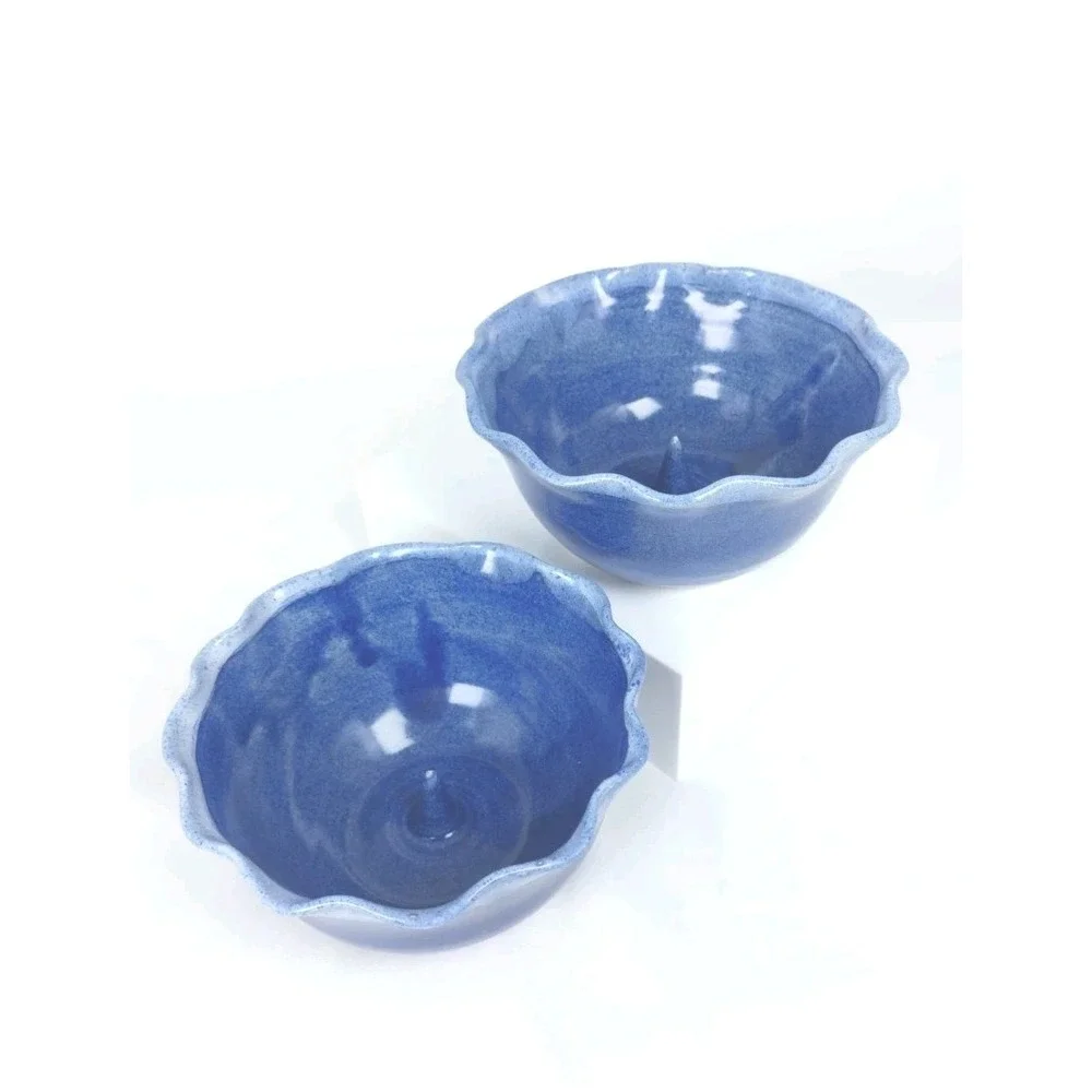 Set of 2 John Garrou Pottery Signed Blue Apple Baker 2001 Black Mountain NC *REA